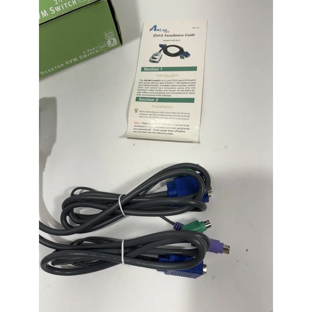 AIRLINK 101 2-PORT KVM SWITCH AND CABLES New On Box